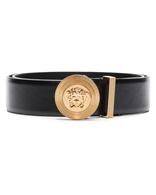 Versace Black Calf Leather Belt With Medusa Logo Buckle for men