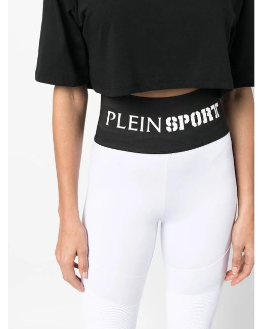Philipp Plein White Logo-Waistband High-Waisted Leggings