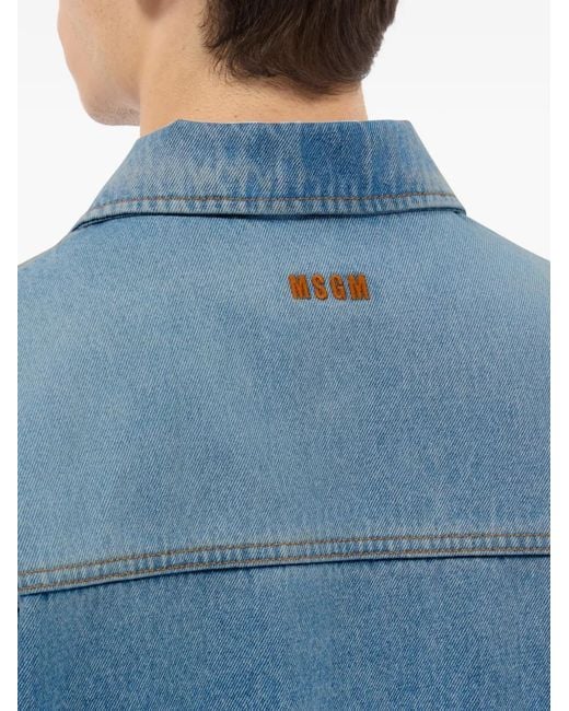 MSGM Blue Pocket Short-Sleeve Shirt for men