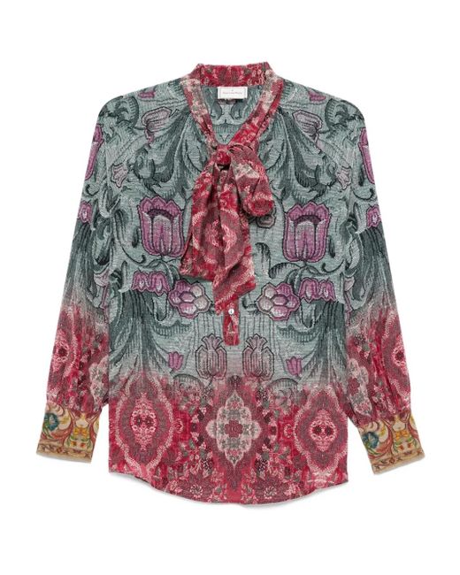 Pierre Louis Mascia Women's Red Floral-Print Pussy-Bow Shirt