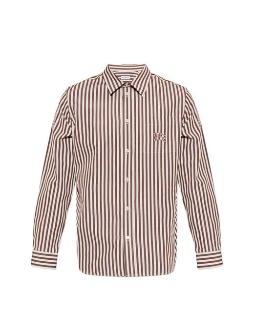 Burberry White Striped Button-Down Cotton Shirt for men