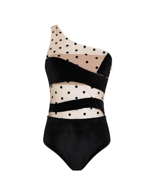 Brigitte Bardot Black Polka-Dot One-Shoulder Swimsuit