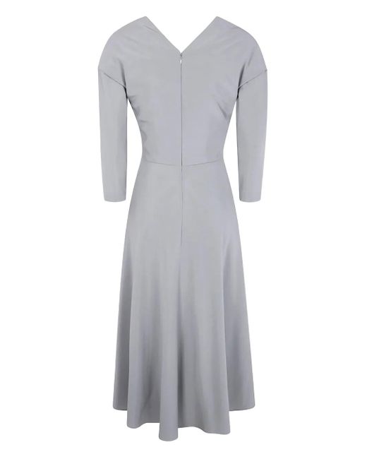 Alberta Ferretti Gray Gathered V-Neck Midi Dress
