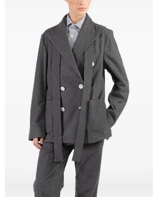 Setchu Gray Double-Breasted Belted Blazer