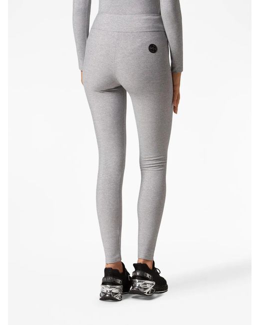 Philipp Plein Gray Tiger Logo-Patch Lurex Leggings