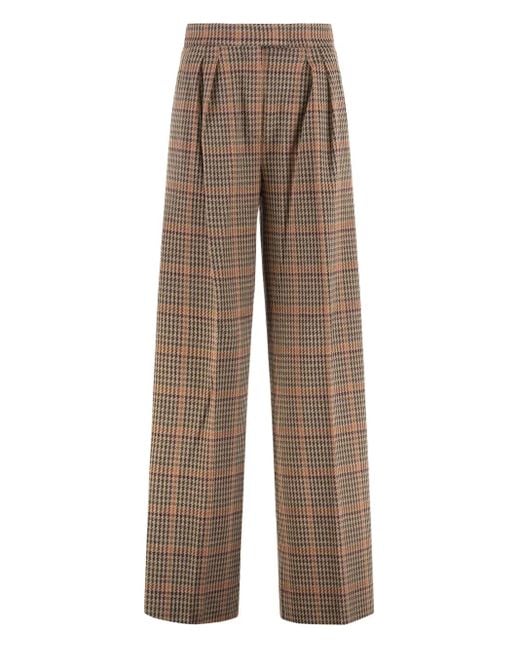 Max Mara Brown Seggio Pleated Prince-Of-Wales Trousers