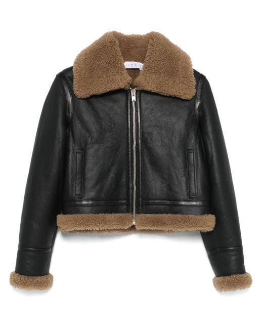 IRO Black Lambskin Shearling-Trim Biker Jacket