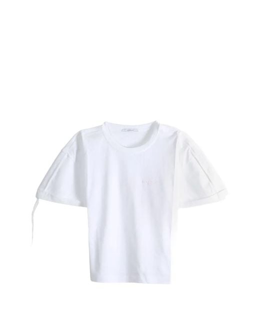 Givenchy White Cotton Short-Sleeve T-Shirt With Embroidered Signature And Poplin Bow Sleeves