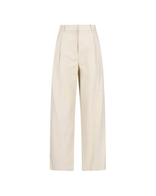 DUNST White Pleated Wide-Leg Trousers