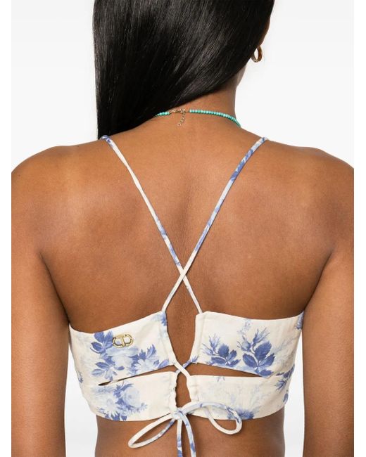 Twinset Blue Cropped-Top Mit Blumen-Print