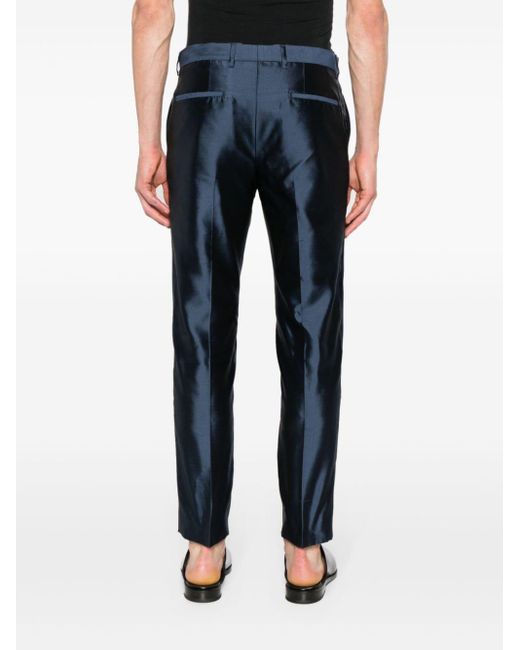 Dolce & Gabbana Blue Tapered-leg Silk Trousers for men
