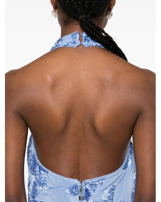 ROTATE BIRGER CHRISTENSEN Blue Short Light Dress With Floral Embroidery