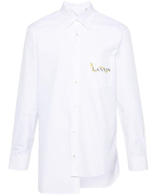 Lanvin Asymmetrisch Overhemd Met Logoprint in het White voor heren