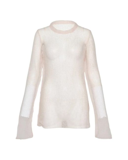 Yohji Yamamoto White Open-Knit Long-Sleeve Sweater
