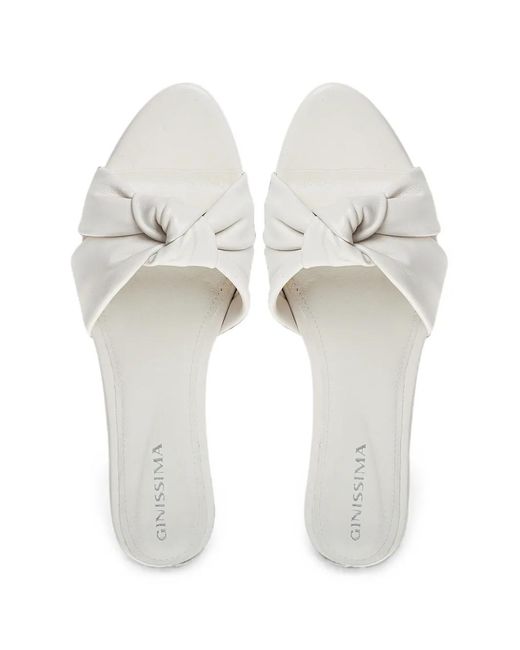 Ginissima White Sofia Knot-Detail Leather Sandals