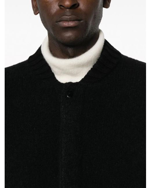 Laneus Black Band-Collar Knitted Cardigan for men
