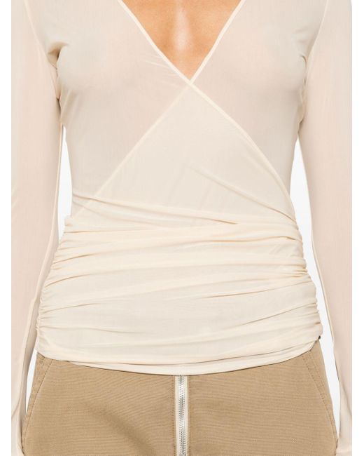 Blumarine White Wrap-design Long-sleeve Top