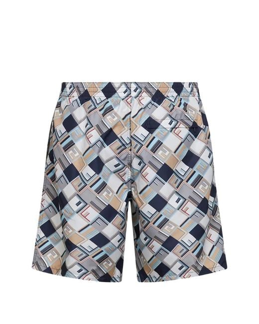 Fendi Blue Ff Check Swim Shorts for men