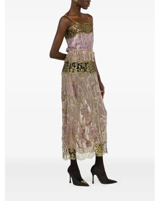 Roberto Cavalli Natural Floral-Pattern Lace Dress