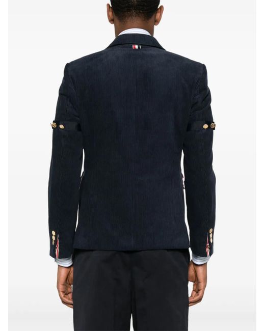 Thom Browne Blue Single-Breasted Corduroy Blazer for men