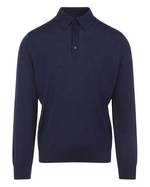 Zegna Blue Buttoned Long-Sleeve Polo Shirt for men