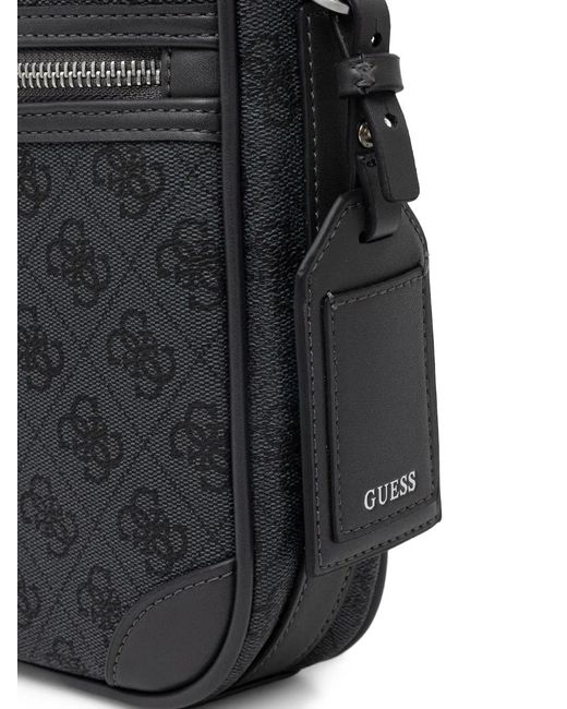 Guess Black Milano Monogram-Pattern Messenger Bag for men