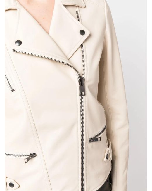 Simonetta Ravizza Natural Zip-Up Leather Biker Jacket