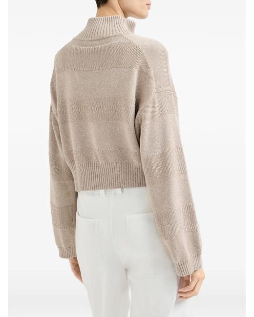 Brunello Cucinelli Natural Striped Zip Cardigan