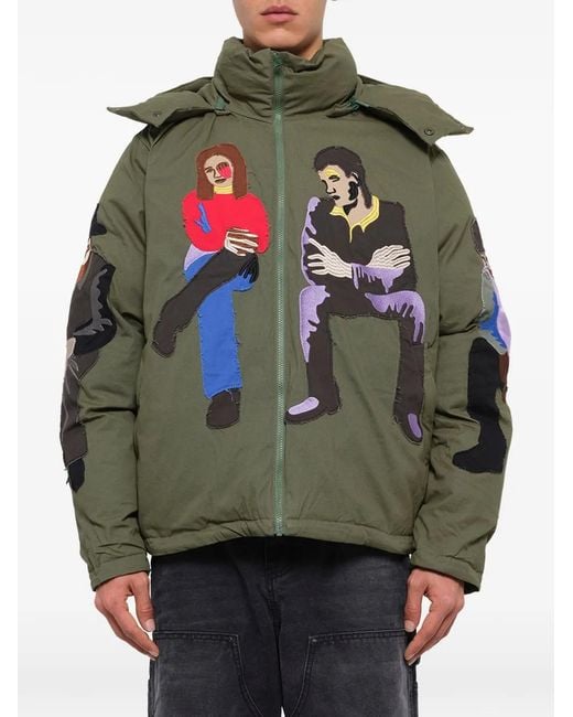 Kidsuper Green Subway Car Patchwork Puffer Jacket for men