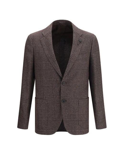 Lardini Brown Single-Breasted Checked Blazer for men