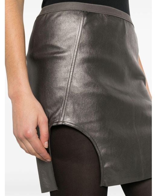 Rick Owens Gray Grey Diana Leather Mini Skirt - Women's - Lamb Skin/cotton/spandex/elastane