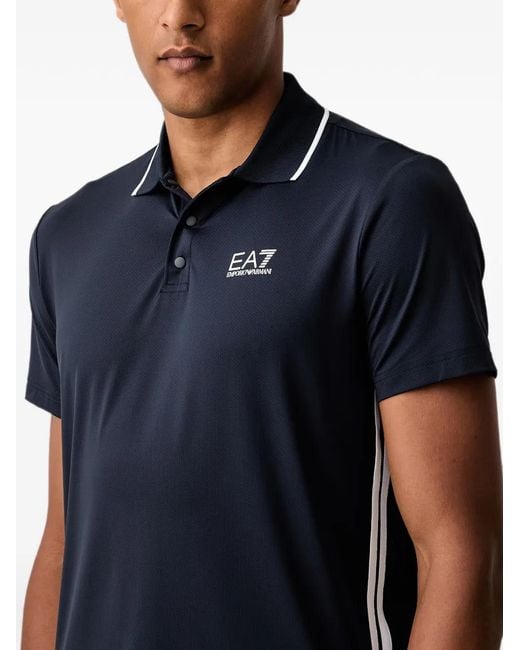 EA7 Blue Logo-Print Side-Stripe Polo Shirt for men