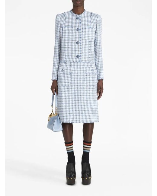 Etro Blue Round-Neck Tweed Jacket