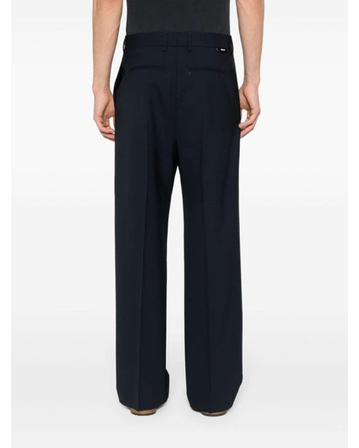 MSGM Blue Pressed-crease Straight Trousers for men
