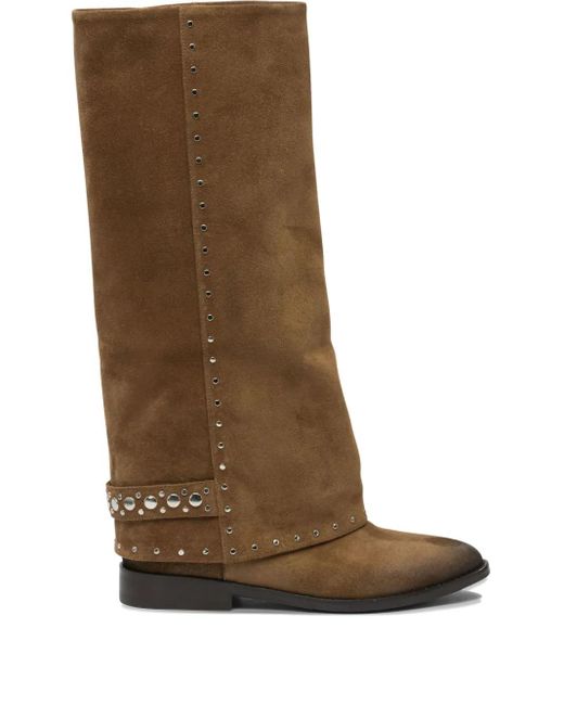 strategia shoes Brown Stud-Embellishment Suede Boots