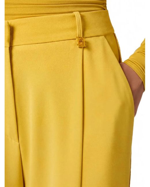 Elisabetta Franchi Yellow Logo-Charm Pleated Trousers