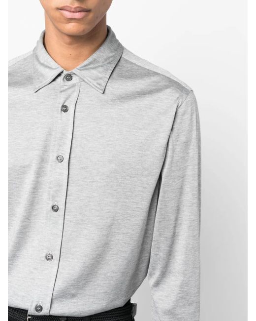 Brioni Gray Mélange-Effect Button Shirt for men