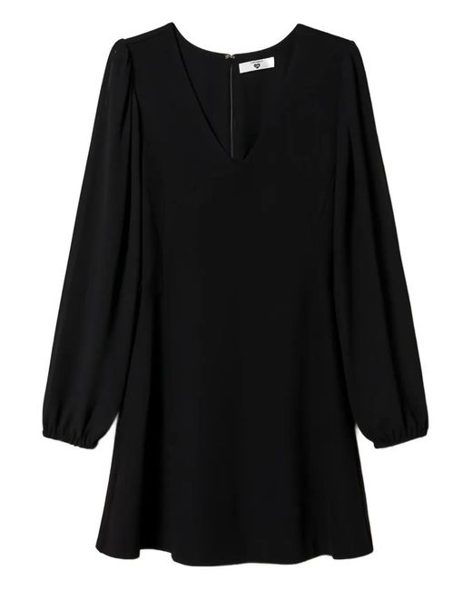 Twinset Black Georgette-Sleeves V-Neck Mini Dress