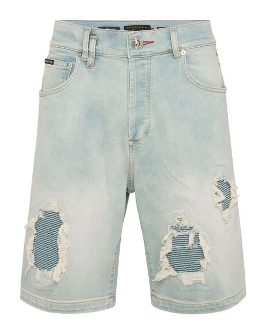 Philipp Plein Blue Distressed Shorts for men