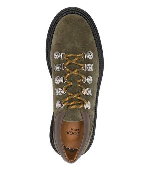 Toga Virilis Green Lace-Up Suede Derby Shoes for men