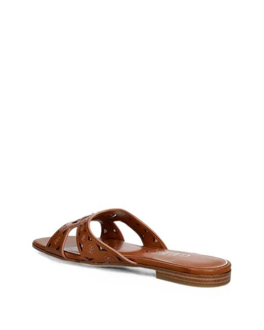 Guess Brown Ciesta Logo-Patch Laser-Cut Sandals