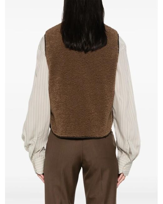 Soeur Brown V-Neck Faux-Shearling Vest