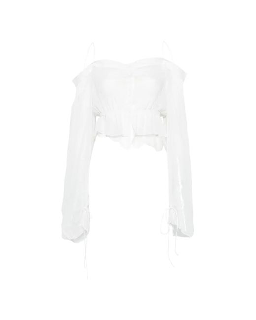Isabel Benenato White Off-Shoulder Blouse