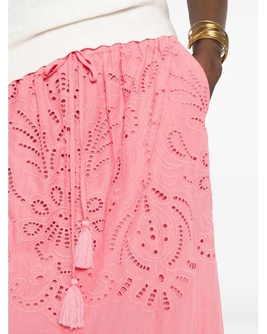 ERMANNO FIRENZE Pink Jupe Mi-Longue À Broderies