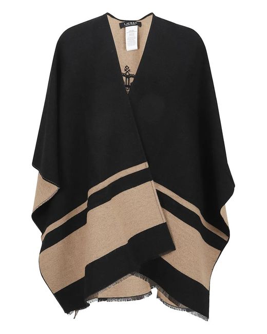 Ralph Lauren Black Striped Fringed Poncho