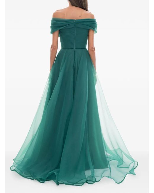 Ana Radu Green Off-Shoulder Draped Gown