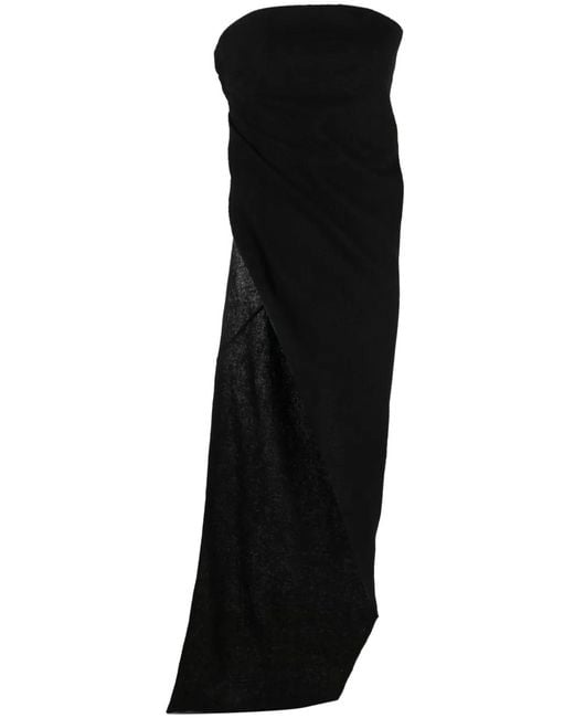 Rick Owens Black Strapless Asymmetric Virgin Wool Top