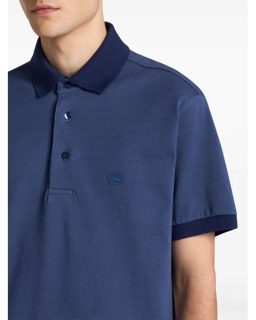 Etro Blue Paisley Trim Polo Shirt for men