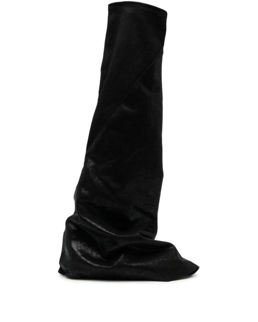 Rick Owens Black Slouchy Layered Knee-high Boots