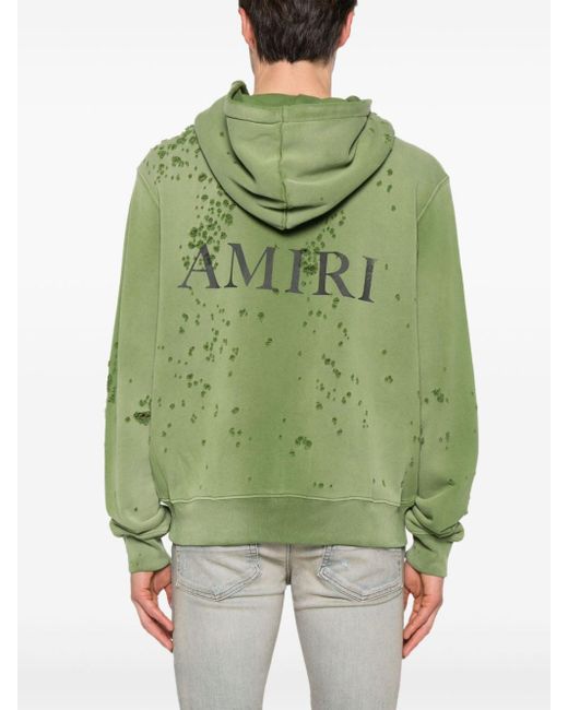 Amiri Green Logo-print Distressed Hoodie for men